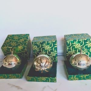 3 Wallace silversmith Christmas bells 1992, 22nd edition w gift boxes.